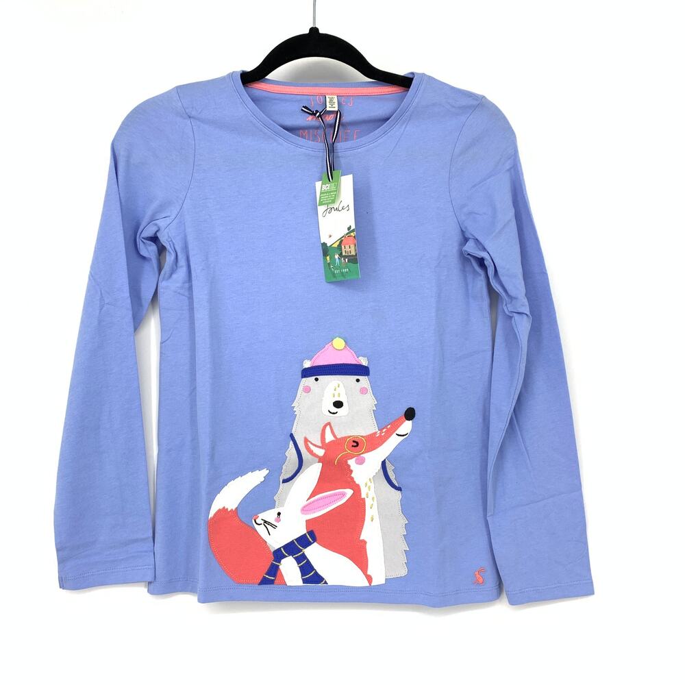 Joules Made For Mischief Ava Long Sleeve T-Shirt Girls 11-12 Blue Animals NEW